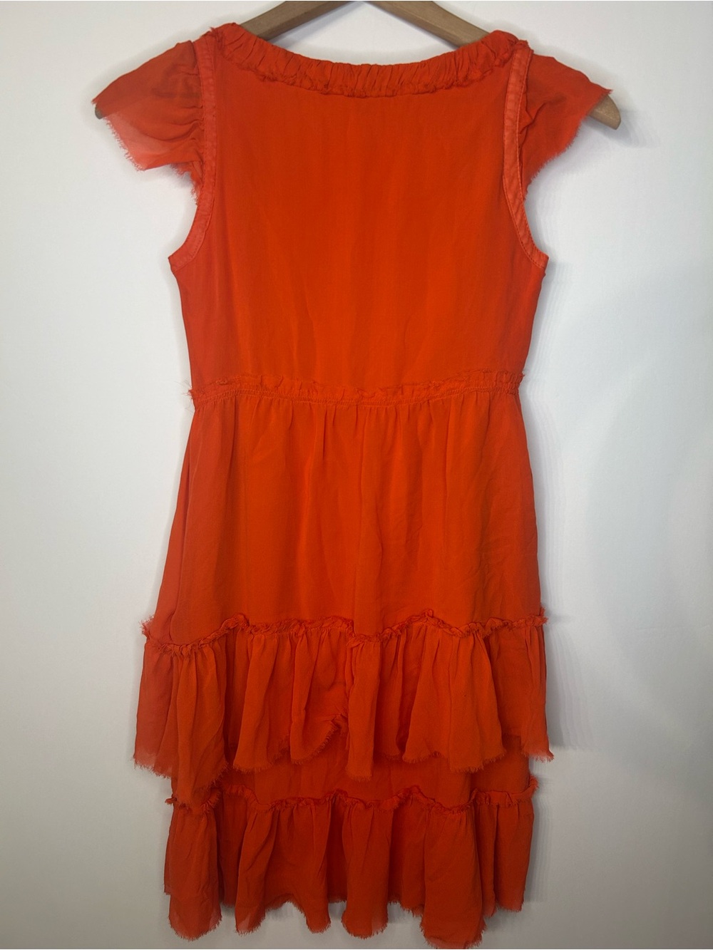 Marc Jacobs Vintage Silk Orange Ruffle V Neck Dress, Size 0 - Picture 7 of 10